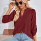 Full Size V-Neck Roll-Tap Sleeve Blouse