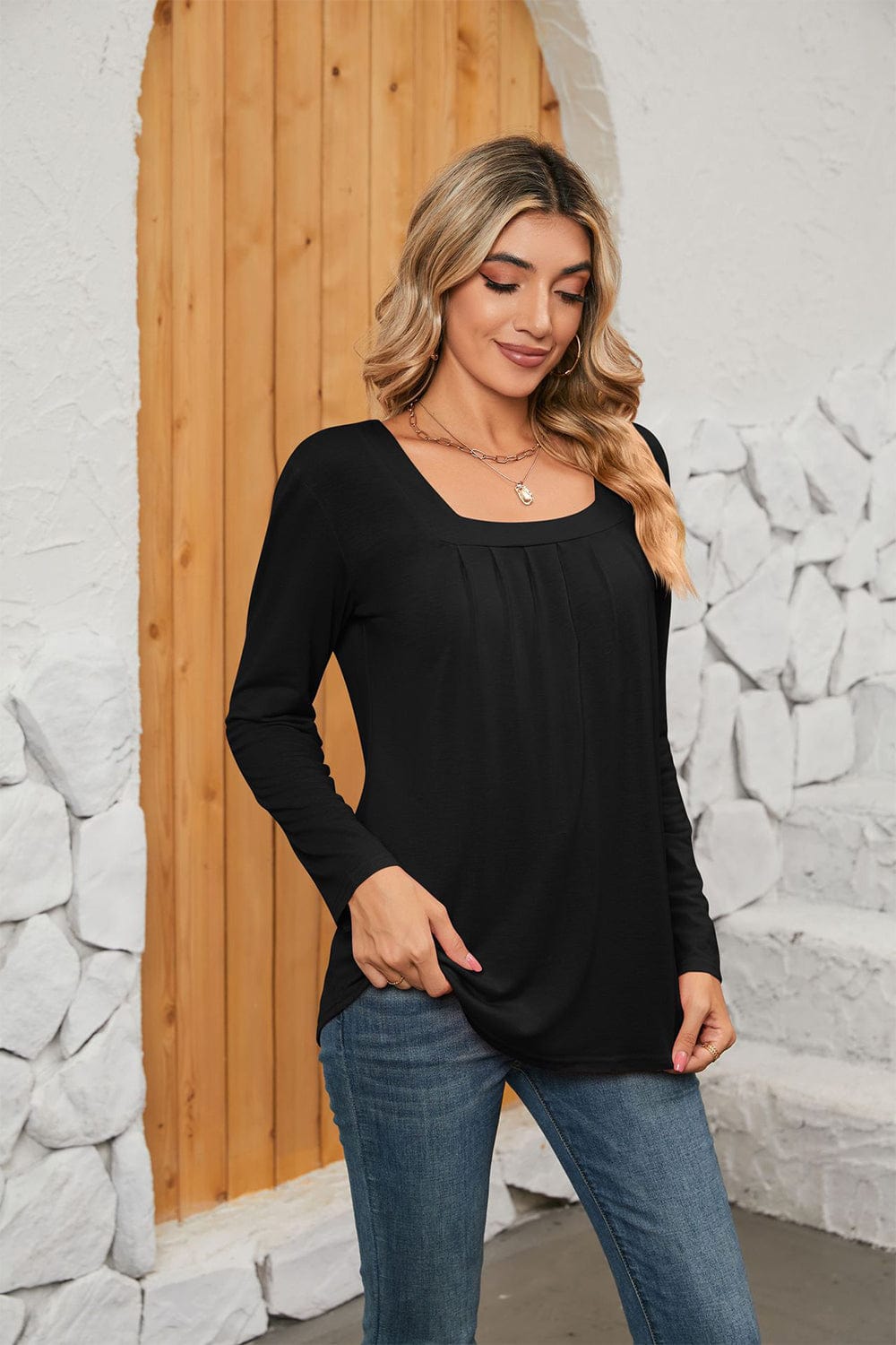 Full Size Square Neck Long Sleeve T-Shirt