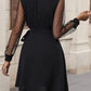 Lapel Collar Tied Mesh Long Sleeve Dress