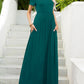 OCEANSIDE Round Neck Short Sleeve Maxi Dress with Pockets