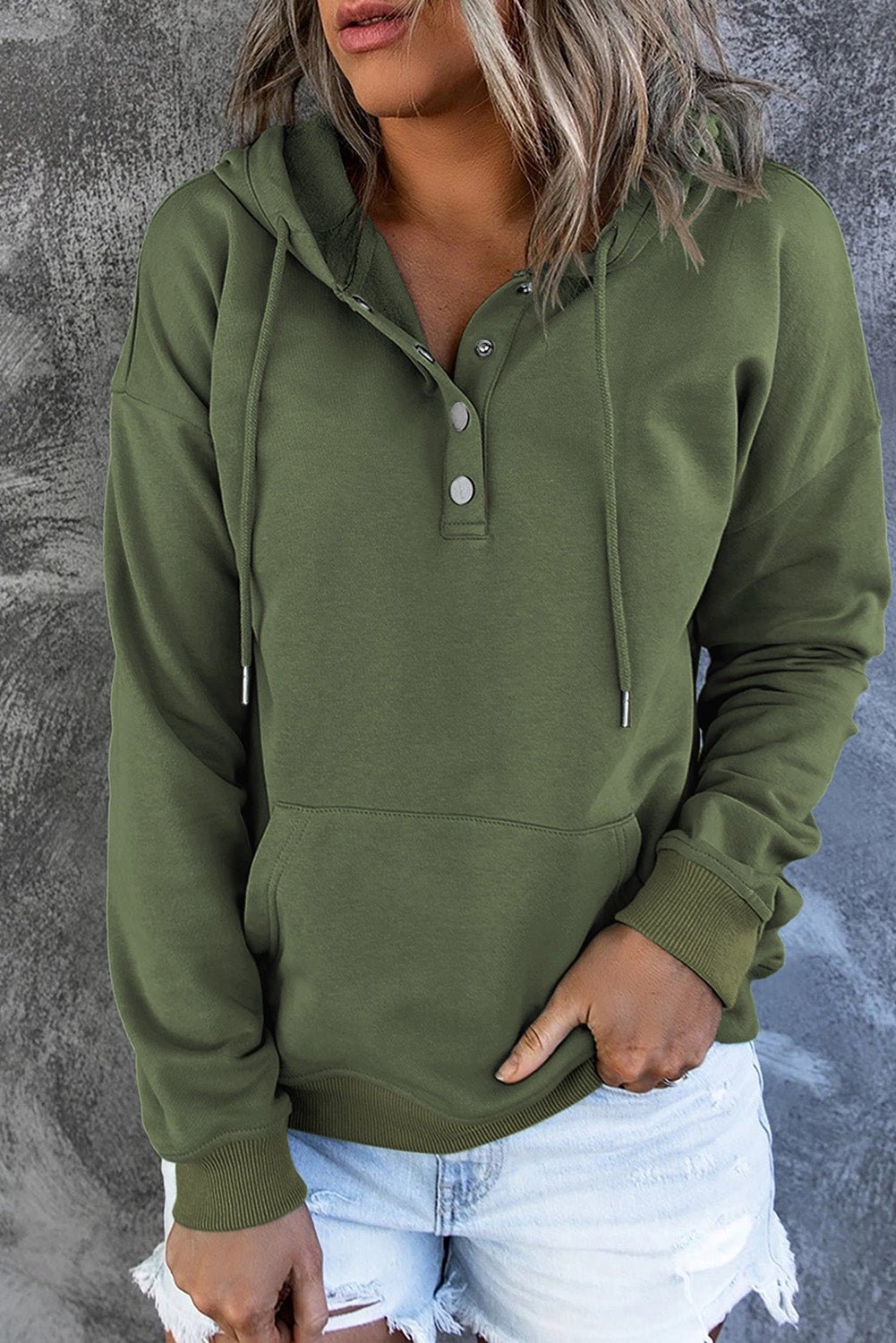 Full Size Dropped Shoulder Long Sleeve Hoodie with Pocket