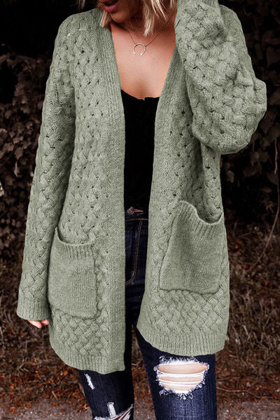 FULL SIZE Open Front Dropped Shoulder Cardigan with Pockets