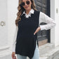 Zoe&Hannah Frayed Hem Slit Black Sweater Vest