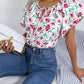 Floral Tie Neck Flutter Sleeve Blouse