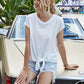 Tied Eyelet Round Neck Cap Sleeve T-Shirt