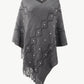 One Size Pearl Trim V-Neck Fringe Hem Poncho