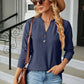 Full Size Notched Neck Long Sleeve Buttoned Blouse