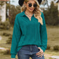 Collared Neck Cable-Knit Long Sleeve Blouse