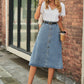 Full Size Button Front A-Line Denim Skirt