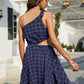 Women's Grid One-Shoulder Tied Cutout Dress