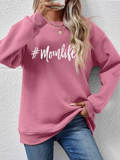 #MomLife Letter Graphic Round Neck Sweatshirt