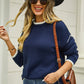 Hannah&Mea Round Neck Long Sleeve Waffle-Knit Sweater