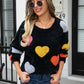 Heart Pattern Round Neck Long Sleeve Sweater