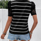 Striped Lace Detail Short Sleeve T-Shirt
