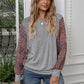 Leopard Print Round Neck Dolman Sleeve Blouse