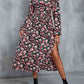 Carnation Pink Floral V-Neck Slit Midi Dress