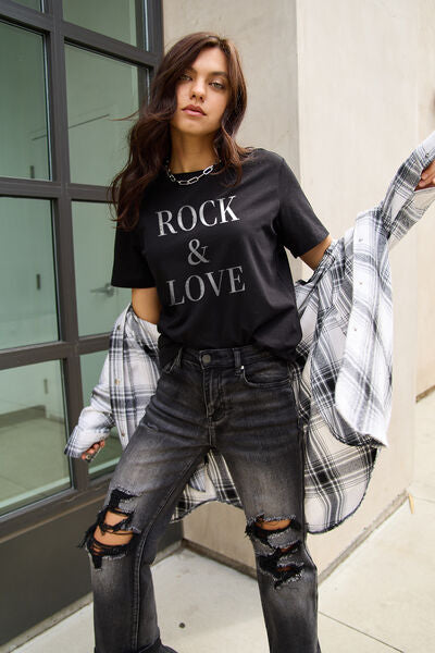 Simply Love Full Size ROCK ＆ LOVE Short Sleeve T-Shirt *