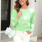 Malibu Dreams Flower Pattern Round Neck Short Sleeve Pullover Sweater