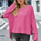 High-Low Slit Round Neck Long Sleeve Sweater