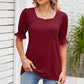 Smocked Square Neck Short Sleeve T-Shirt