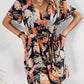 Women's Botanical Print Surplice Neck Tie Waist Romper