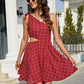 Women's Grid One-Shoulder Tied Cutout Dress