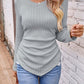 Textured Ruched V-Neck Long Sleeve T-Shirt