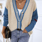 Contrast Button Up Dropped Shoulder Cardigan