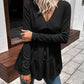Waffle-knit V-Neck Long Sleeve Blouse