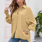 High-Low Collared Neck Lantern Sleeve Shirt