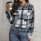 Plaid Button Up Drop Shoulder Cropped Jacket
