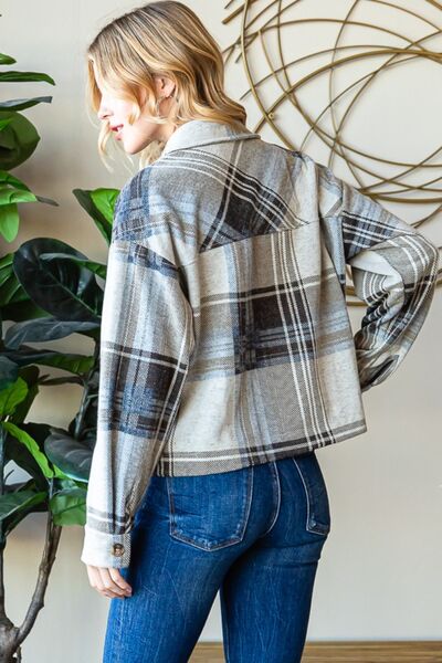 Reborn J Plaid Button Up Long Sleeve Shacket *