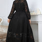 Plus Size Embroidery Round Neck Long Sleeve Maxi Dress
