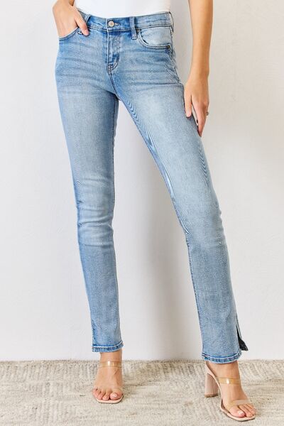 Kancan Full Size Mid Rise Y2K Slit Bootcut Jeans *