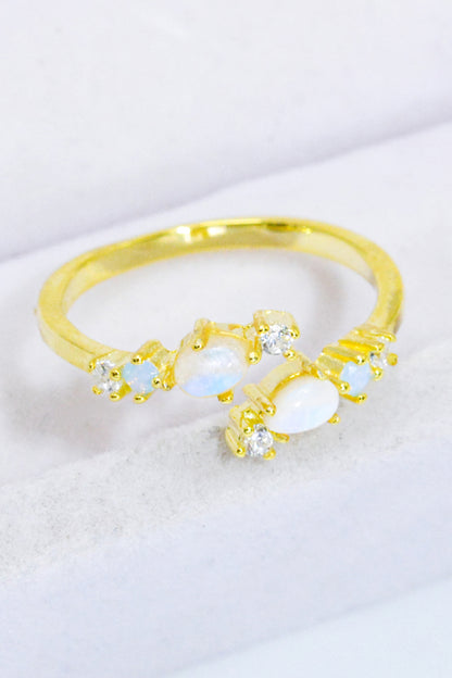 Women's Natural Moonstone and Zircon Open Ring