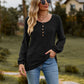 Full Size Round Neck Button-Down Long Sleeve Tee