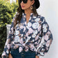Floral Print Navy Mock Neck Button Front Shirt
