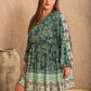 Women's Obsessed Mid Green Plus Size V-Neck Balloon Sleeve Printed Mini Dress