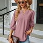 Full Size Notched Neck Three-Quarter Sleeve Blouse