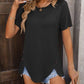 Decorative Button Round Neck Short Sleeve Blouse