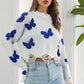 NatashaJay Printed Round Neck Ribbed Long Sleeve Sweater 🦋