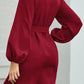 Tied Boat Neck Balloon Sleeve Mini Dress
