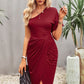 Ruched One-Shoulder Tulip Hem Midi Dress