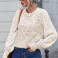 CozyWonders Heathered Round Neck Cream Lantern Sleeve Sweater