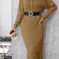 Decorative Button Notched Dropped Shoulder Sweater Dress
