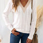 Eyelet V-Neck Dropped Shoulder T-Shirt