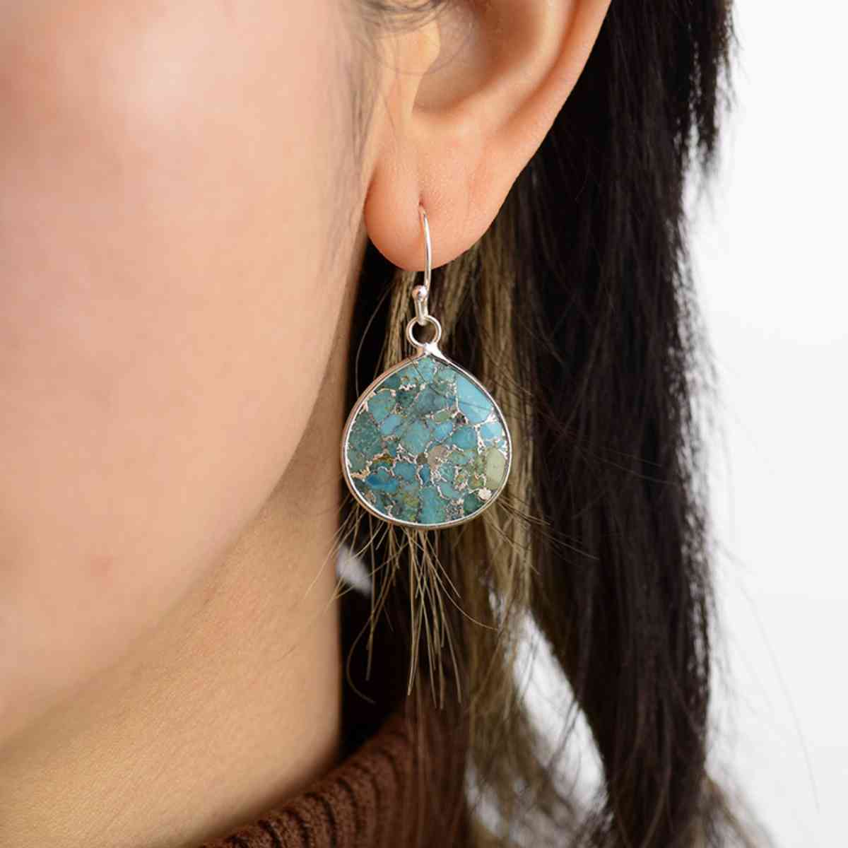 Natural Stone Teardrop Silver Earrings