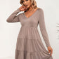V-Neck Long Sleeve Tiered Dress
