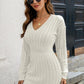 SoMini Cable-Knit V-Neck Long Sleeve Mini Sweater Dress