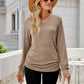 Full Size Drawstring V-Neck Long Sleeve T-Shirt